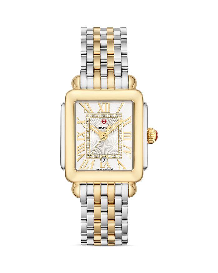 Shop Michele Deco Madison Mid Watch, 29x31mm In White/two Tone