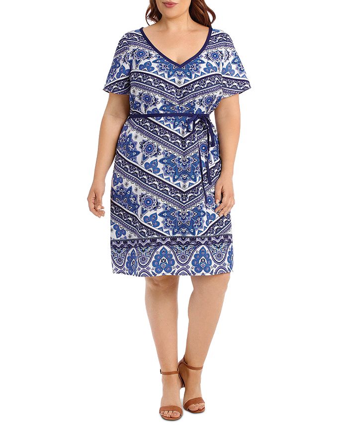 Estelle Plus Floral-print Knee-length Dress In Blue Print | ModeSens