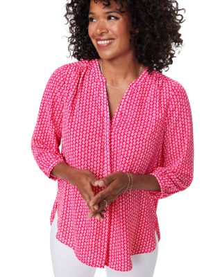 Three Quarter Sleeve Printed Pintucked Back Blouse