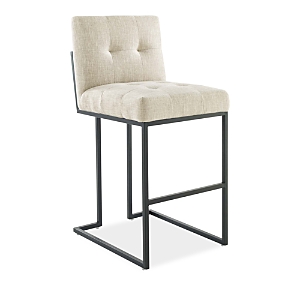 Modway Privy Black Stainless Steel Upholstered Fabric Bar Stool In Beige