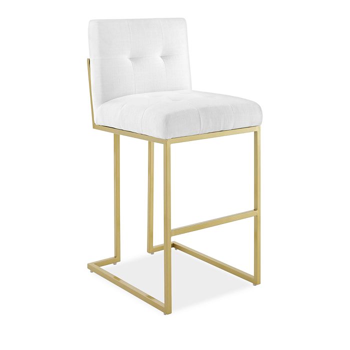 Modway Privy Gold Stainless Steel Upholstered Fabric Bar Stool In White