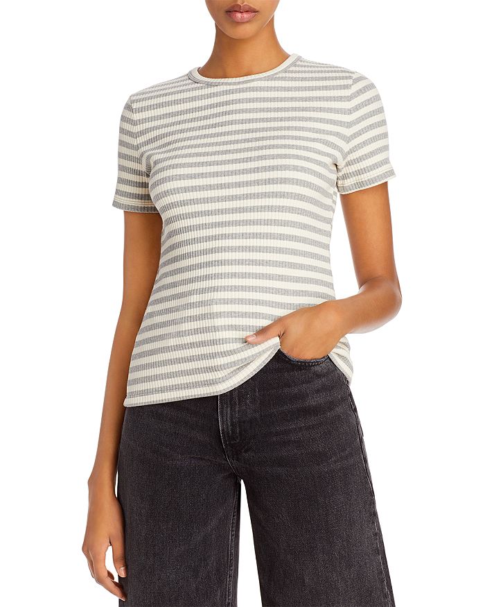 Theory Striped Ribbed Tee In Gray Multi | ModeSens