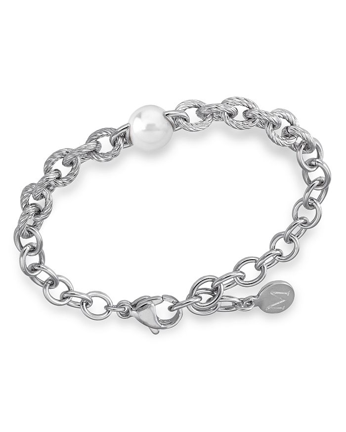 Majorica Faux-pearl Link Bracelet In White/silver