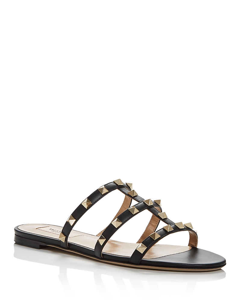 Shop Valentino Women's Rockstud Slide Sandals In Black/black