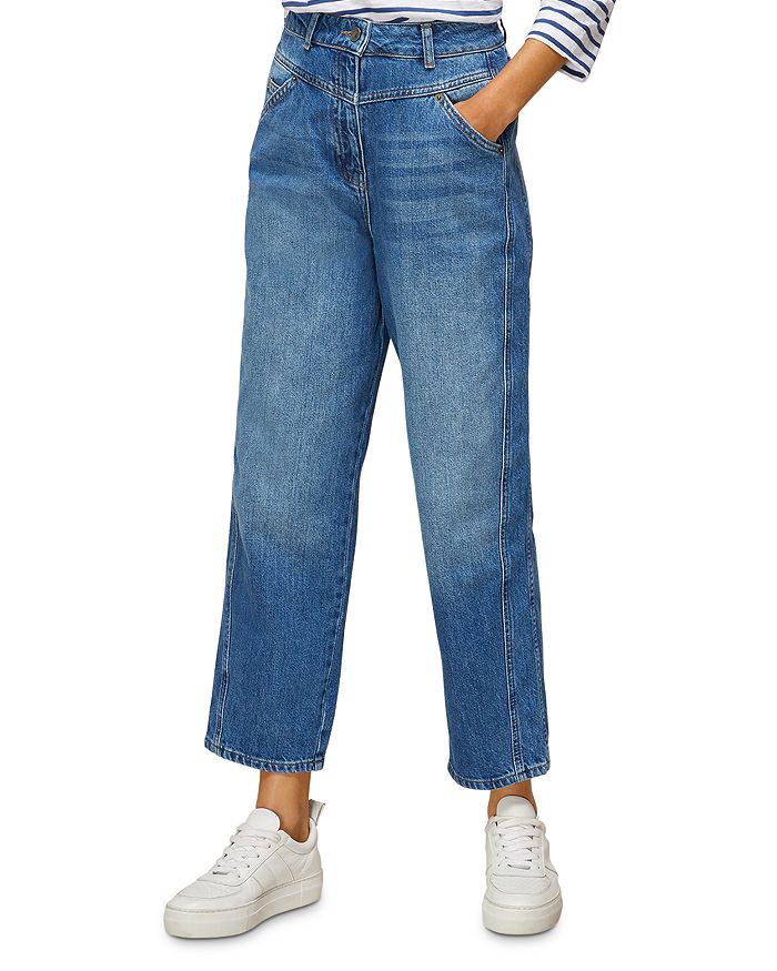Whistles Seam Detail High Rise Ankle Straight Leg Jeans in Denim