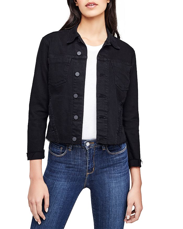 Shop L Agence L'agence Janelle Raw-edge Denim Jacket In Saturated Black