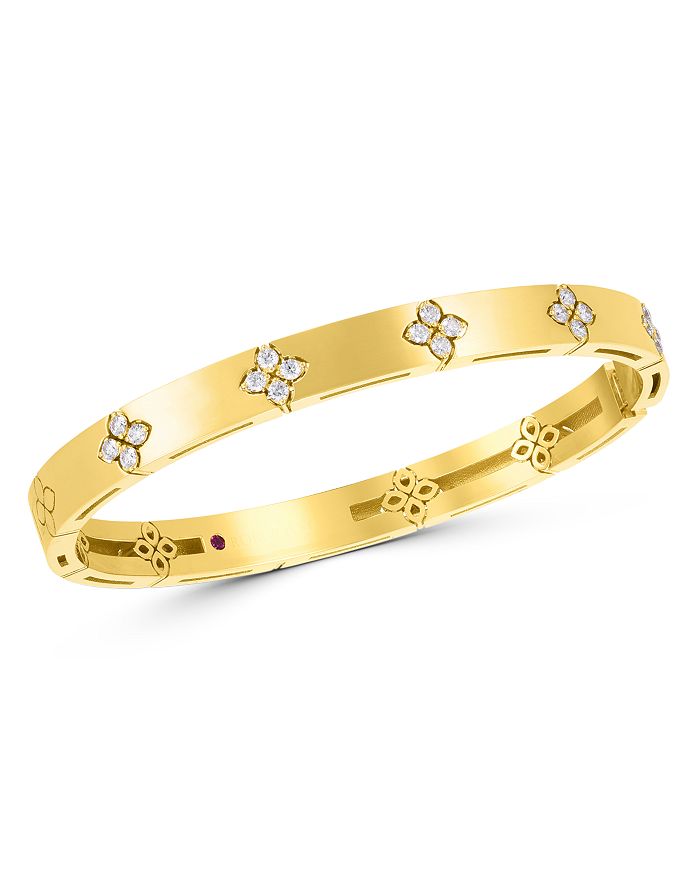 Shop Roberto Coin 18k Yellow Gold Love In Verona Diamond Flower Bangle Bracelet