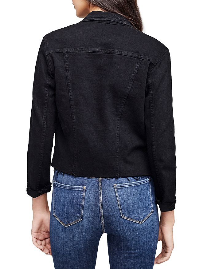Shop L Agence L'agence Janelle Raw-edge Denim Jacket In Saturated Black