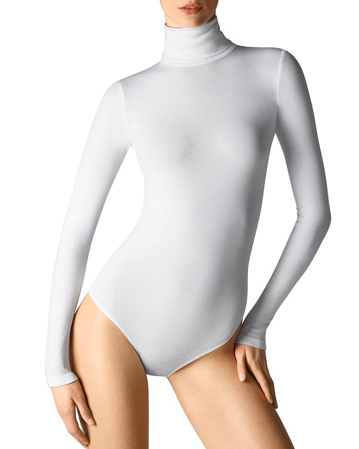 Shop Wolford Colorado Long Sleeve Turtleneck Bodysuit In White