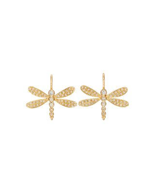 Temple St. Clair - 18K Yellow Gold Diamond Dragonfly Drop Earrings