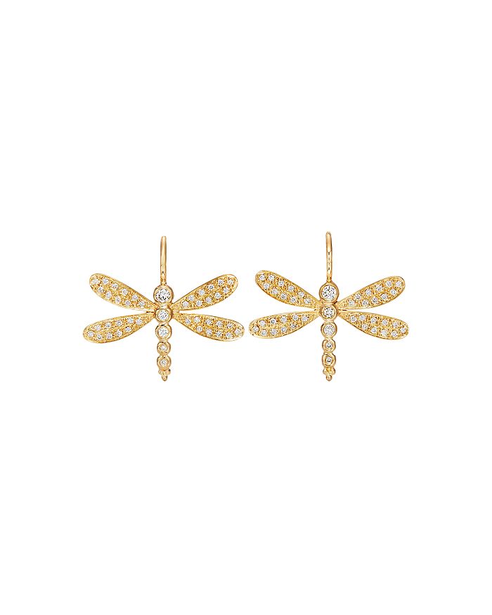TEMPLE ST CLAIR 18K YELLOW GOLD DIAMOND DRAGONFLY DROP EARRINGS,E31835-PAVEDFLY