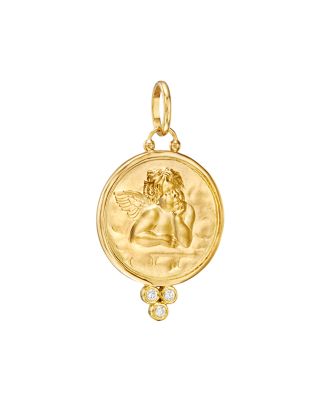 18K Gold 21mm Angel Pendant with Diamonds 