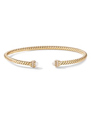David Yurman 18K Yellow Gold Cablespira Bracelet with Cultured Freshwater Pearls & Diamonds