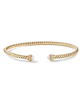 David Yurman - 18K Yellow Gold Cablespira® Bracelet with Cultured Freshwater Pearls & Diamonds