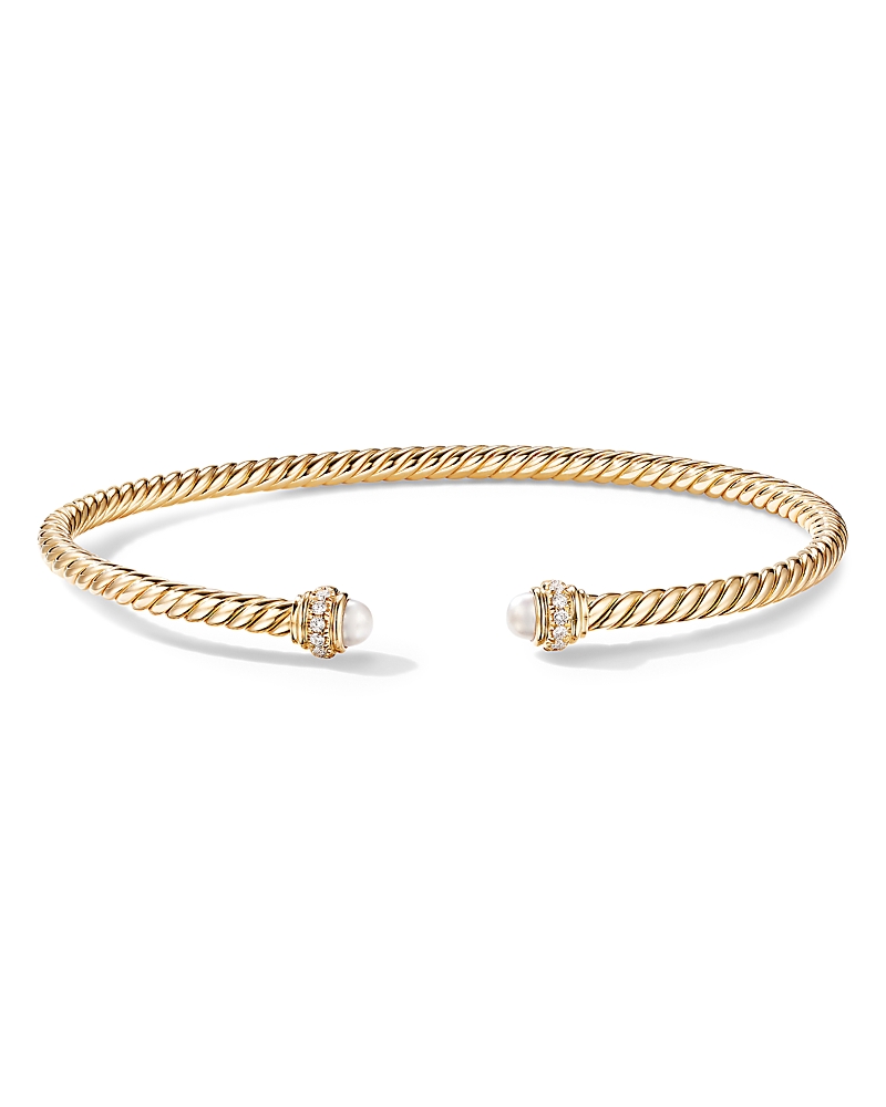 David Yurman 18K Yellow Gold Cablespira Bracelet with Cultured Freshwater Pearls & Diamonds