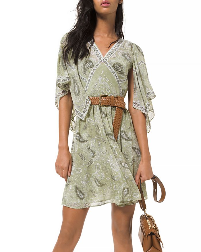 Michael Michael Kors Paisley Scarf Dress In Army Green