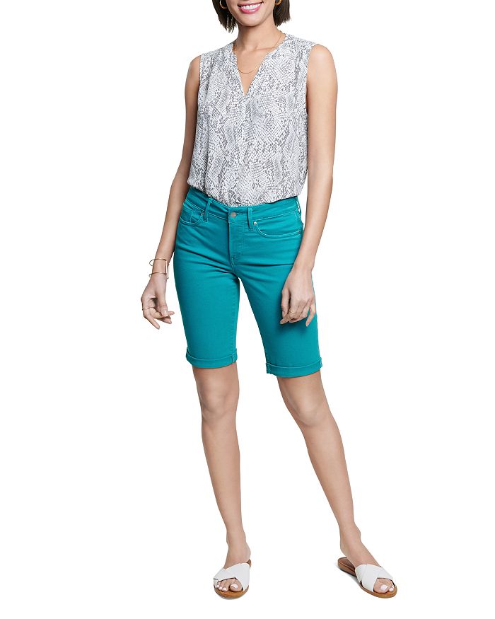 Nydj Briella Cuffed Denim Bermuda Shorts In Feather In Cabana Green