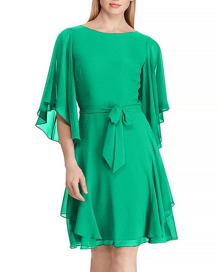 Ralph Lauren Lauren  Ruffled Georgette Dress In Scarab Green