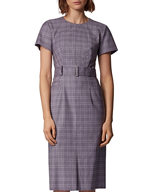 Hugo Boss Danetty Plaid Belted Sheath Dress In Multi