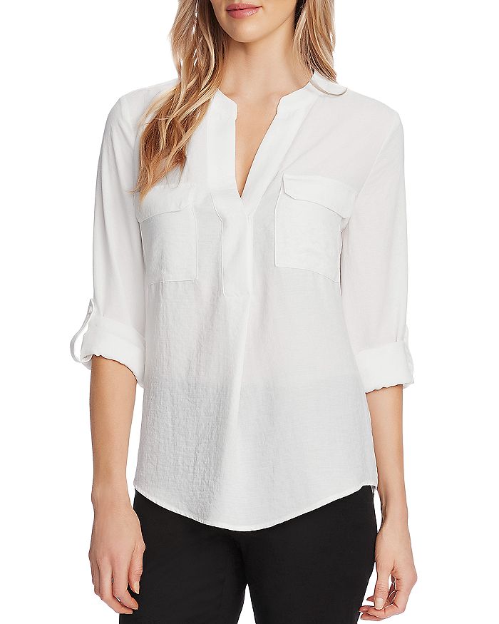 Vince Camuto Split Neck Top In Pearl Ivory