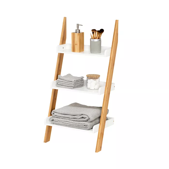 3 Tier Leaning Bathroom Ladder Shelf, White