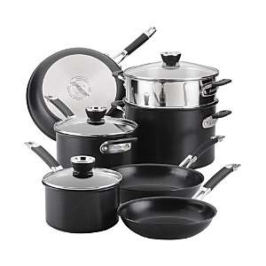 Anolon Smartstack Hard Anodized Nesting Cookware, Set Of 10 In Black