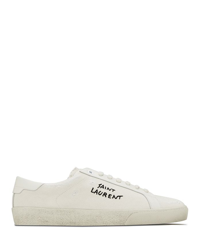 Saint Laurent Logo Print Low Top Sneakers In Cream