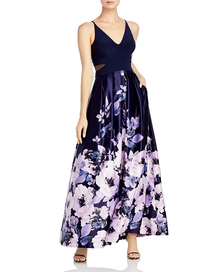 Aqua Floral Print Gown - 100% Exclusive In Navy/blush