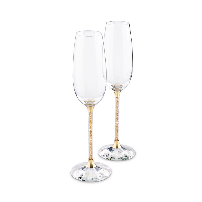 Shop Swarovski Crystalline Toasting Flutes, Gold Tone, Set Of 2 In Clear