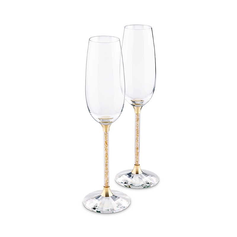 Swarovski Crystalline Toasting Flutes, Gold Tone, Set Of 2 In Clear