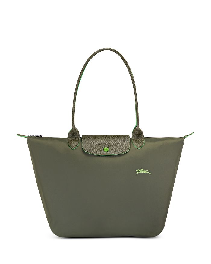 Longchamp Le Pliage Club Large Shoulder Tote In Fir/silver