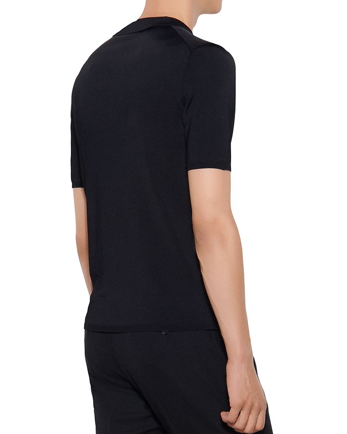 Sandro Fine Stretch-knit Polo Shirt In Navy Blue