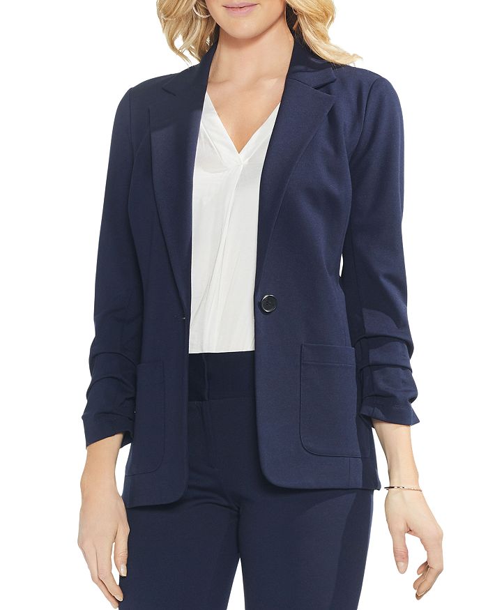 Vince Camuto Ruched-sleeve Ponte Blazer In Classic Navy
