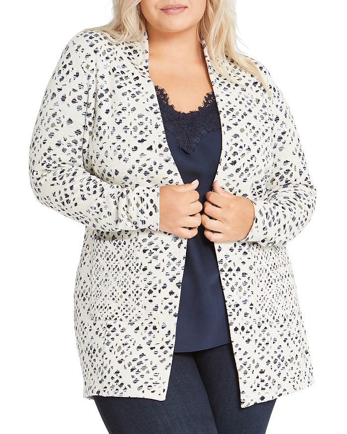 Nic And Zoe Plus Nic+zoe Plus Abstract Check Printed Blazer In Neutral Multi