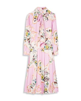 tory burch floral print tie neck silk dress