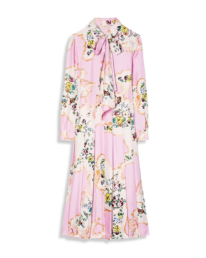 Tory Burch Floral Print Tie Neck Silk Dress | Bloomingdale's
