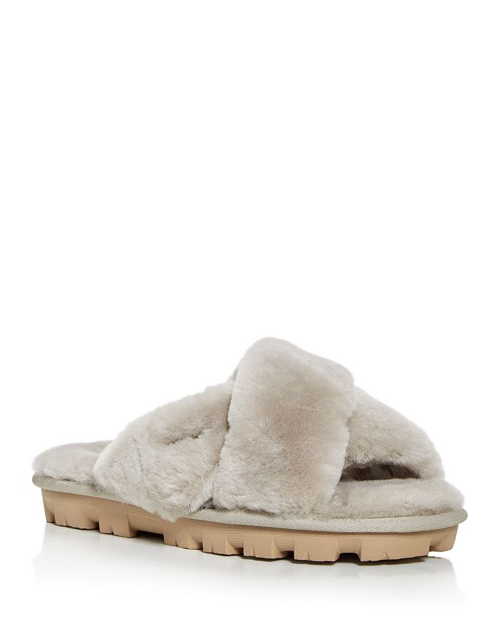 Women's fuzzette shearling top slide slippers