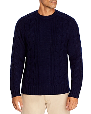 The Men's Store At Bloomingdale's The Men's Store At Bloomingdales Wool Blend Cable Knit Crewneck Sweater - 100% Exclusive In Navy