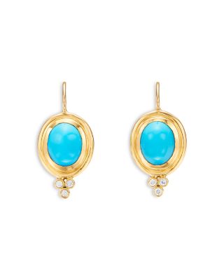 18K Yellow Gold Turquoise & Diamond Drop Earrings