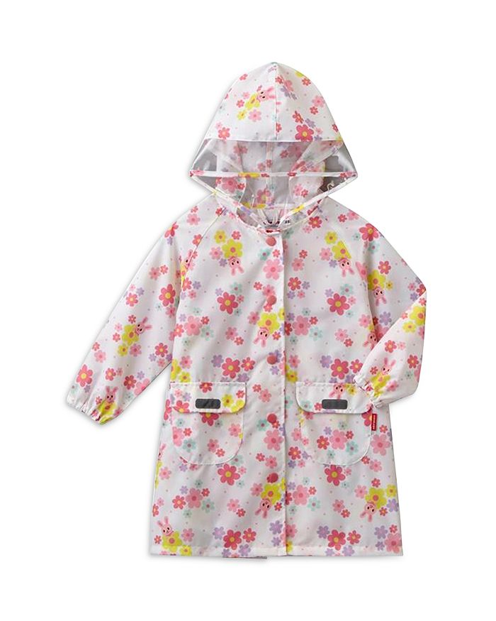 Miki House Girls' Floral Print Raincoat - Big Kid In Pink