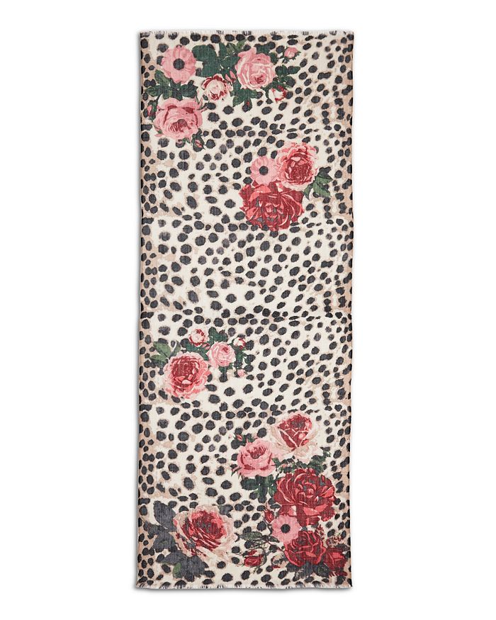 Bloomingdale's Animal & Rose Print Wool Scarf - Exclusive In Light Rose