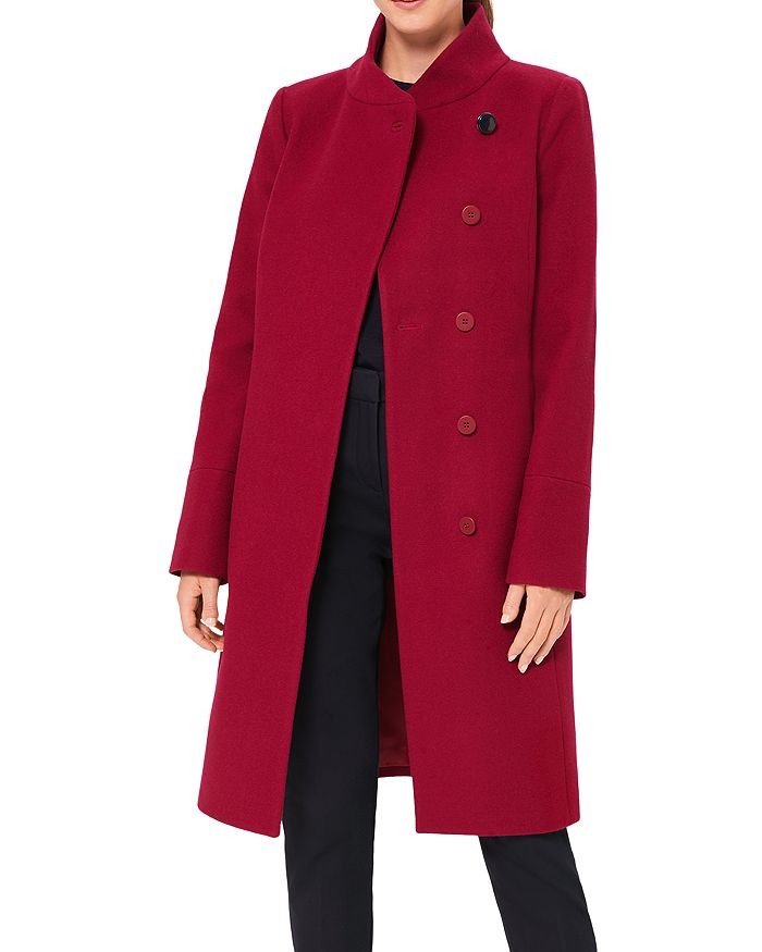 Hobbs London Maisie Funnel Neck Asymmetrical Coat In Dark Raspberry