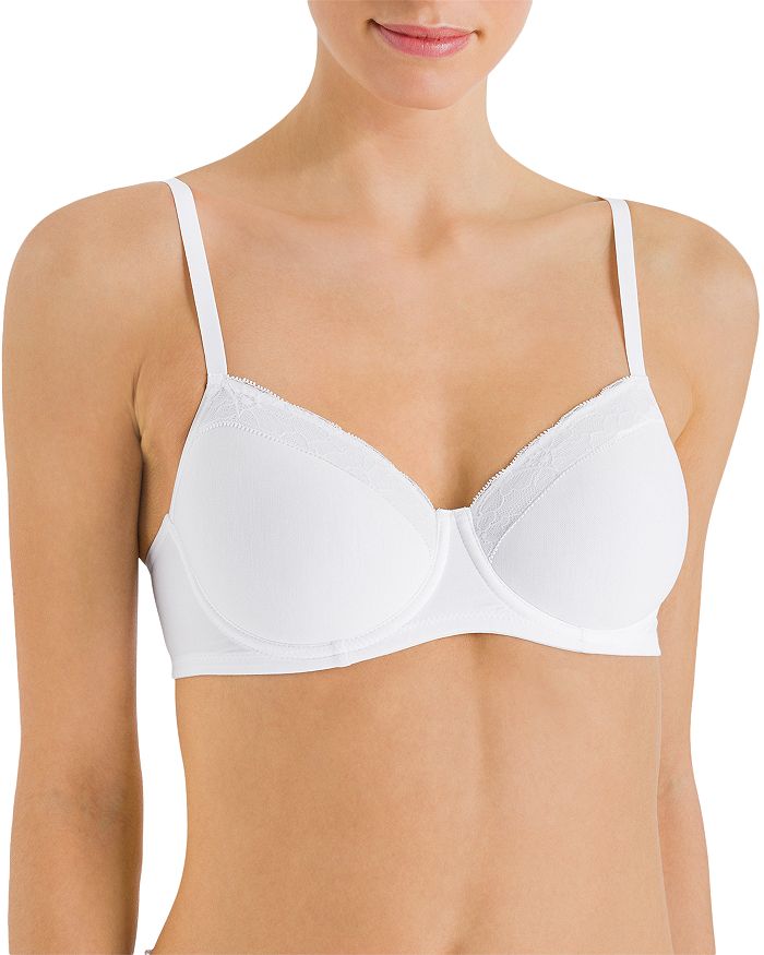 Shop Hanro Cotton & Lace Spacer T-shirt Bra In White