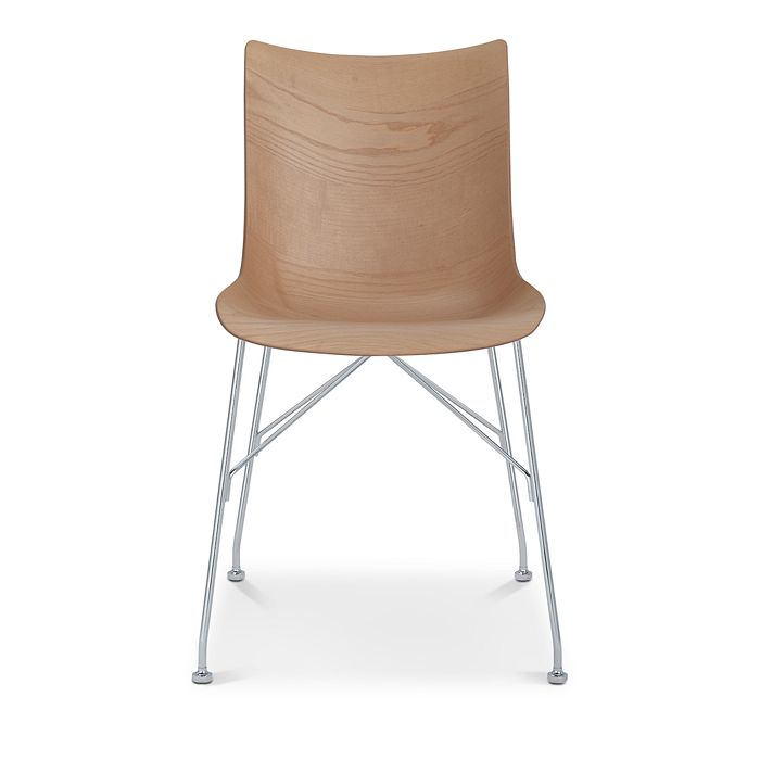 Kartell P Slatted Ash Dining Chair In Light Wood/chrome Legs