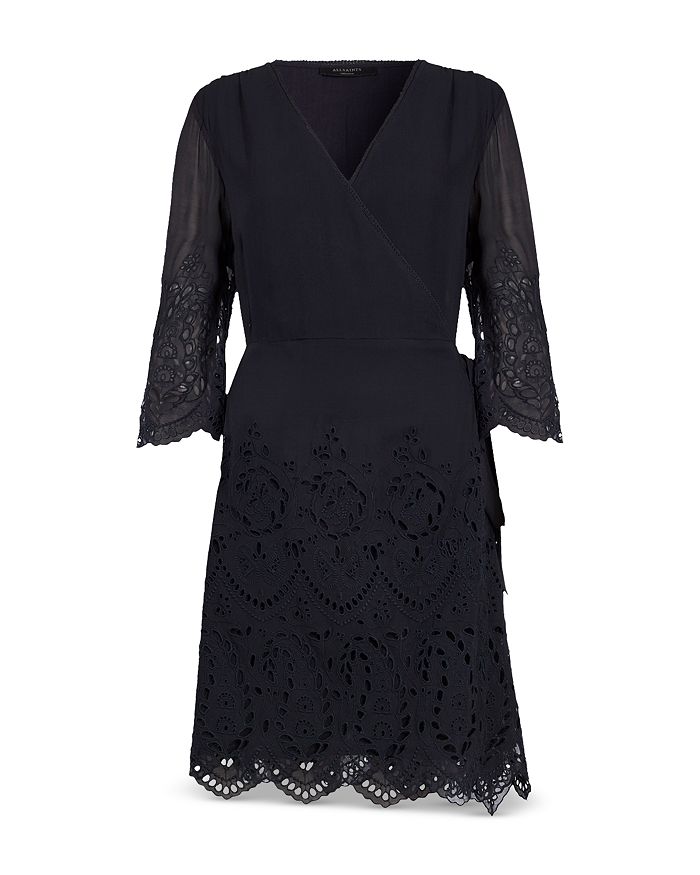 ALLSAINTS ZARIAH EYELET EMBROIDERED WRAP DRESS,WD414S