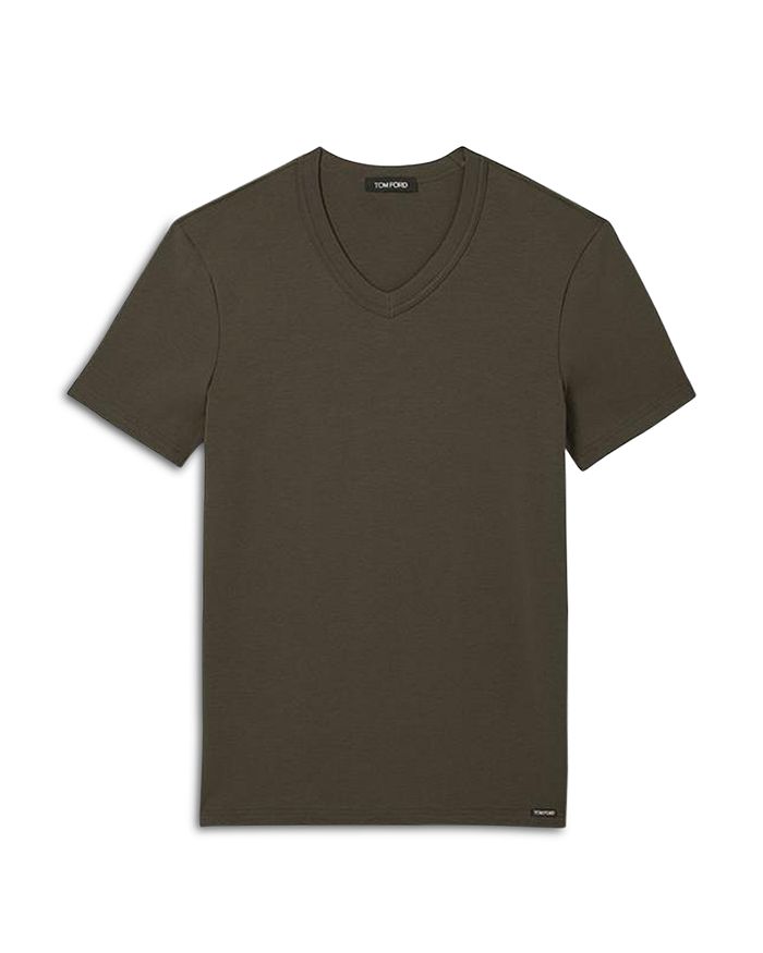 Tom Ford Cotton Blend V-neck Tee In Military Green