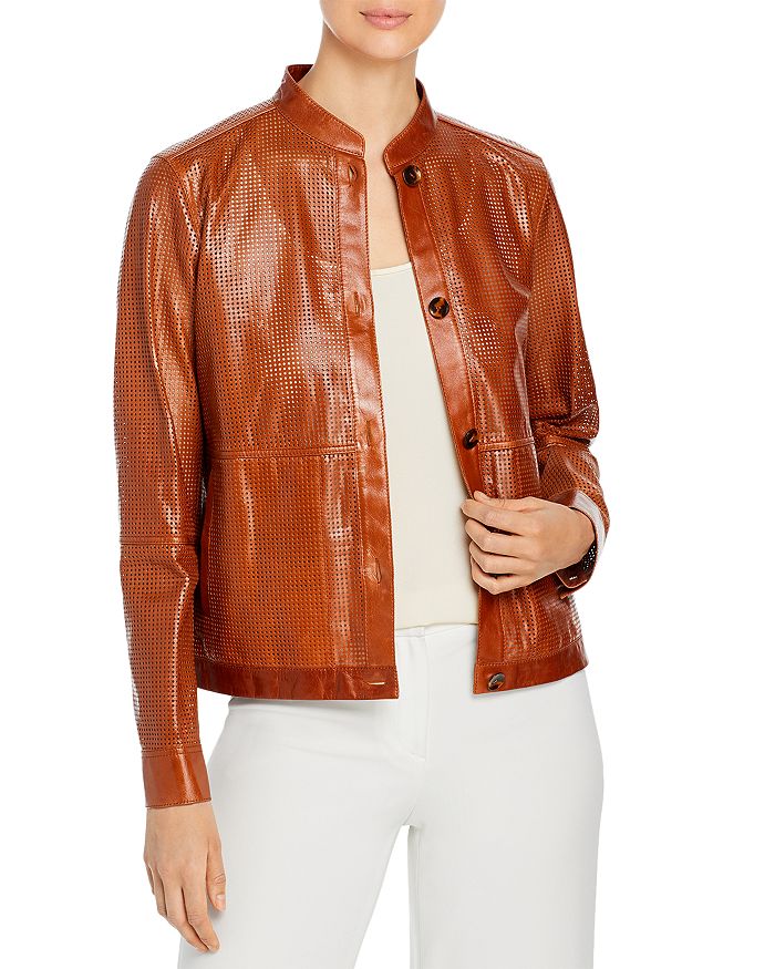 LAFAYETTE 148 BECKER PERFORATED LEATHER BOMBER JACKET,MQ674E-L205