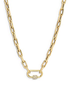 Zoe Lev - 14K Yellow Gold Large Open Link Chain with Diamond Carabiner Necklace, 16"