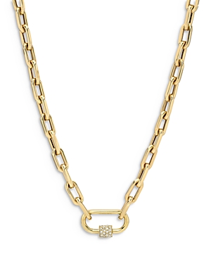 Zoe Lev 14K Yellow Gold Large Open Link Chain with Diamond Carabiner Necklace, 16