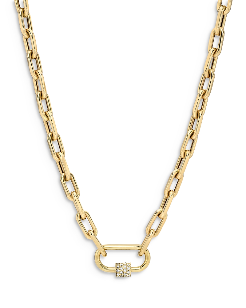 Zoe Lev 14k Yellow Gold Large Open Link Chain With Diamond Carabiner Necklace, 16 In Gold